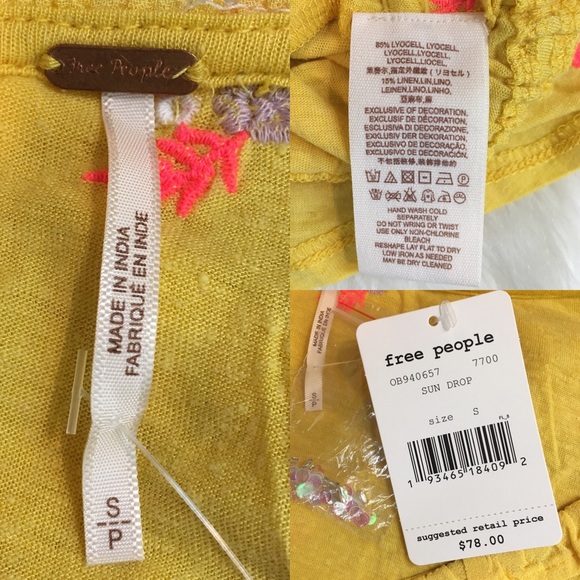 Free People Women's Full Bloom Top Sun Drop S New - Picture 7 of 7